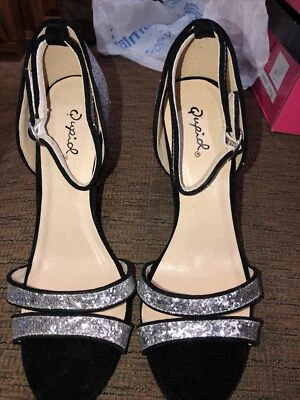 NW/OB Qupid Silver Sparkle Strappy Heels-7 - Image 1 of 4