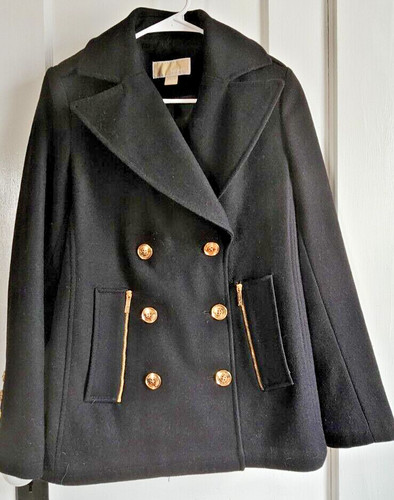 Cappotto donna Michael Kors nero misto lana bottoni davanti lungo invernale pea taglia 4