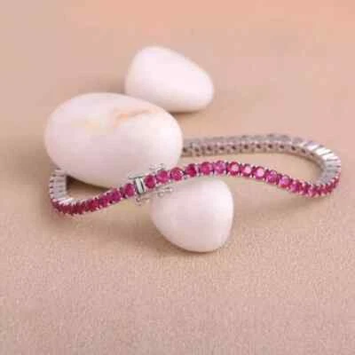 8Ct Round Cut Lab Created Red Ruby Women's Tennis Bracelet 14k White Gold Plated - Image 1 of 4