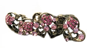 Neu Gold mit dreifach roséfarbenen Kristallherzen 2" seitliche Haarspange - Bild 1 von 1