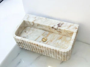 Calacatta Gold Marble Sink | Hand-Carved Custom Marble Sink | Wall-Mounted - Picture 1 of 8