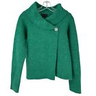 Adrienne Vittadini Sweater Green Jeweled Button Draped Collar Size S Wool Blend