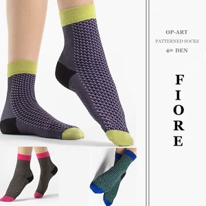 FIORE Op-Art capuccino darklillac sea green women's socks ankle 40 den hosiery - Picture 1 of 7