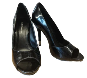 BCBGeneration Dress Open Toe High Heel Pumps  Black Patent Size UK 4.5 - Picture 1 of 10