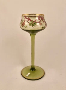 Theresienthal Cordial Glass, Enameled, Hand Blown, Clover & Ribbons D - Picture 1 of 10