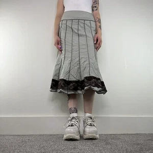 Y2K vintage midi skirt lace trim archive contrast stitch brown grey - Picture 1 of 6