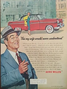 Anuncio impreso Aero Willys 1953 vintage, sedán rojo poste WWll - Imagen 1 de 1