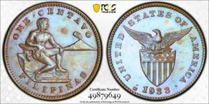 1933-M U.S. Philippines 1 Centavo PCGS MS63BN Lot#G8347 Beautiful Toning! - Picture 1 of 4