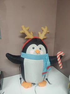 Inflatable Lawn Christmas Decoration Penguin With Antlers Candy Cane 38" Tall - Picture 1 of 9