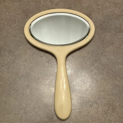 Antique French Ivory Celluloid Hand Mirror Beveled Glass Vanity Art Deco 1920s - Image 1 of 4