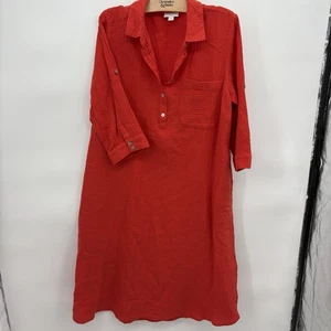 J Jill Red Cotton Gauze Shirt Dress W Pockets Womans Size Medium Petite #20A - Picture 1 of 10
