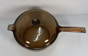 VISION CORNING FRANCE Vintage Large Saucepan & Lid Amber Glass 20cm Lid - Picture 1 of 17