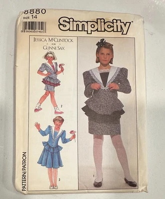VTG Simplicity 8880 Jessica Gunne Sax Girls Peplum Dress Pattern Sz 14 FF Uncut - Image 1 of 2