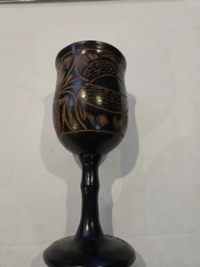 Black Wooden Wine Goblet Hand Carved - Picture 1 of 3