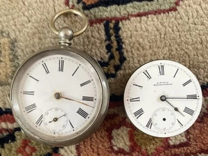 Vintage Solid Silver Argentan Pocket Watch + A.W.W Co Waltham Face Mechanism - Picture 1 of 9