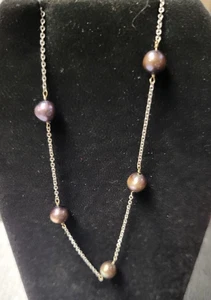 14kt Gold Chocolate 10 Pearl Station Necklace 15 Inches ~5.2 Grams~ - Picture 1 of 3