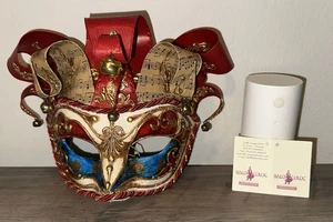 Italian Handmade Papier-Mâché BALOCOLOC Musical Jester Venetian Half Face Mask - Picture 1 of 10