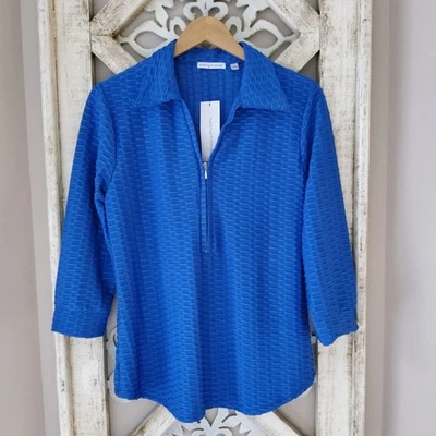 Notations Women's 3/4 Zip Pullover Textured Jacket Top Stretch in Royal Blue - Image 1 of 4
