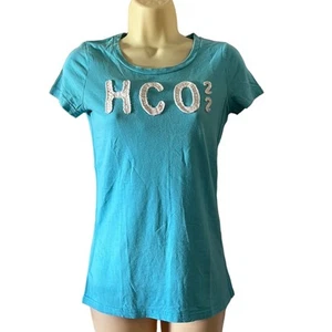 Hollister M Sky Blue Tee Shirt Applique Lettering Y2K - Picture 1 of 7