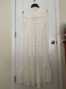 NUEVO CON ETIQUETAS $168 FREE PEOPLE Vestido Midi Desert Dazed Botón Frontal Para Mujer en Marfil Talla M - Imagen 1 de 13