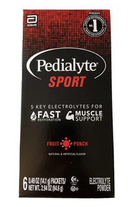 Polvo electrolito deportivo Pedialyte una caja con 6 paquetes de mezcla de polvo ponche de frutas - Imagen 1 de 6