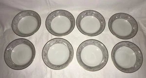 (8) Noritake Vintage Chelsea Pattern 5822 Berry Bowls 6” White Flowers Gray Rim - Picture 1 of 7