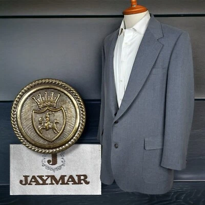 Casaco esportivo masculino Jaymar blazer 46R cinza sólido bronze botões de metal vintage - Imagem 1 de 4