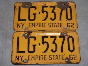 1962 New York Pair of License Plates LG-5370 YOM Reg ~FastFreeShip~ - Picture 1 of 4