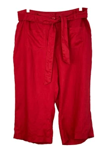 Red linen cropped pants COLDWATER CREEK 12 L pockets wide leg relaxed paper bag - Picture 1 of 7