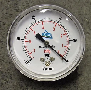 New PRM 0 to -100" WC/HG Vacuum Gauge 2.5” Chrome Case ¼” NPT Back - Picture 1 of 8