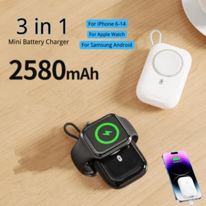 For Apple iWatch iPhone Samsung Power Bank 3-in-1 Magnetic Mini Battery Charger - Picture 1 of 20
