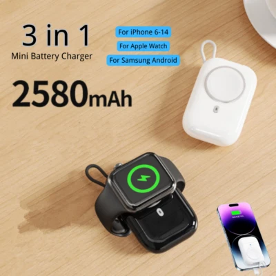 Mini cargador de batería magnético 3 en 1 banco de alimentación para Apple iWatch iPhone Samsung Foto 1 de 4