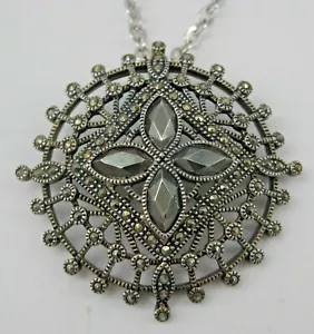 Judith Jack Sterling Marcasite Pendant Adjustable Chain Necklace Signed JJ - Picture 1 of 7