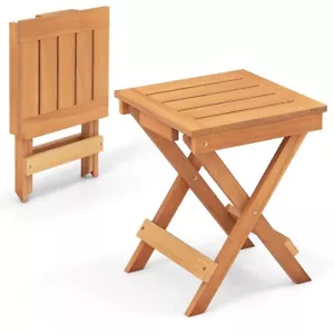 14" Outdoor Patio Compact Folding Hardwood Side Coffee Table w/ Slatted Tabletop - Picture 1 of 10