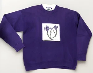 VTG Flower Sweatshirt Size XL Raglan Pullover Purple Iris Lee 1990s USA - Picture 1 of 13