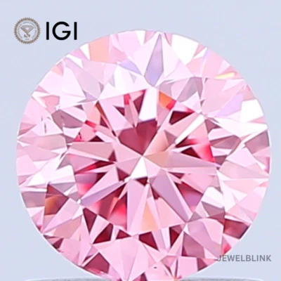 IGI Certified 1 CT VS2 Round Brillaint Fancy Vivid Pink HPHT Lab Grown Diamond - Image 1 of 4