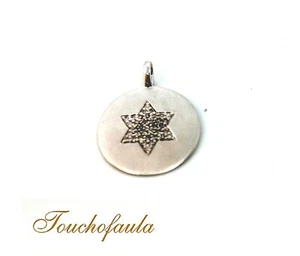 14K WHITE GOLD DETAILED STAR OF DAVID DISC PENDANT WITH 37 Single Diamonds    - Picture 1 of 2