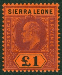 SG 111 Sierra Leona 1907-12. £1 púrpura y negro/rojo. Ligeramente montado como nuevo CAT£300 - Imagen 1 de 1