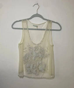 Kimchi Blue Elaborate Beaded Cream Sheer Mesh Tank Top Size Small - Picture 1 of 5