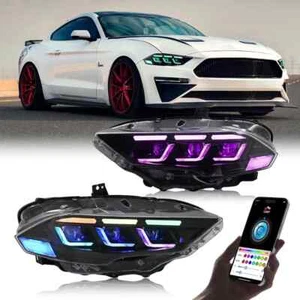 Pair RGB LED Headlights For Ford Mustang 2018-2023 Head Front Lamps Assembly - Picture 1 of 10