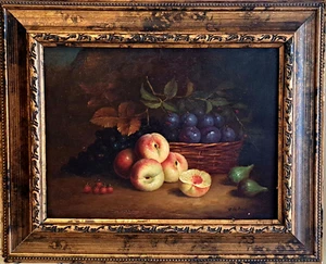 Oil Painting Antique Original Still Life Fruits in a Bowl Framed 18 x 22 - Picture 1 of 4