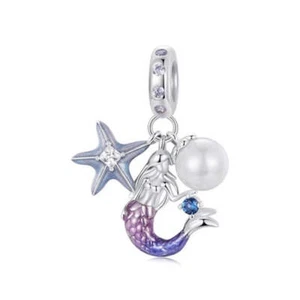 S925 Silver Ocean Mermaid Starfish Pearl Charm Pendant by YOUnique Designs - Bild 1 von 5