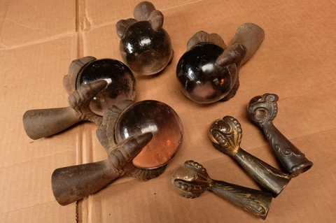 Lot of Cast Iron Claw 3" Glass Ball Lavender Sphere Feet Legs Extra Antique Foot Cover