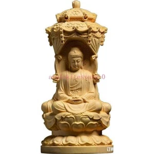 15cm Three Faces Amitabha Guanyin Bodhisattva Carving Buddha Statue Wood Home - Picture 1 of 5