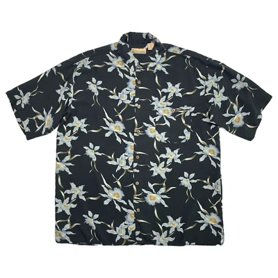 Bobby Chan 100% шелк гавайская рубашка мужчин XL черный цветочный петля воротник - Изображение 1 из 4