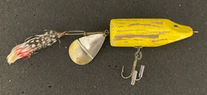 Antiguo señuelo de pesca de madera vintage con cuchara gran arte popular - Imagen 1 de 21