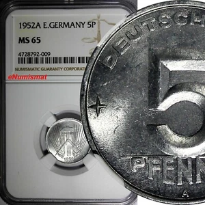 German-Democratic Republic (DDR) Aluminum 1952 A 5 Pfennig NGC MS65 KM# 6 (009) - Picture 1 of 4
