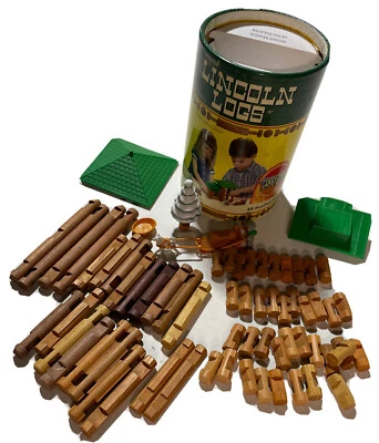 Lincoln Logs 70 Pieces Age 3 And Up Winter Woodlands Sled Dog Tree Roofs - Image 1 of 4