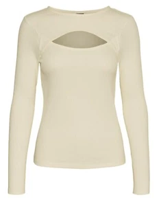 New VERO MODA Polly Cutout Ribbed Knit Top Women's Medium White Long Sleeve - Picture 1 of 9