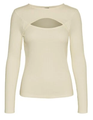 New VERO MODA Polly Cutout Ribbed Knit Top Women's Medium White Long Sleeve - Imagem 1 de 4